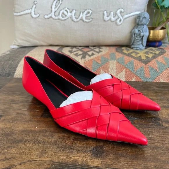 COS Crisscross Strap Premium Nappa Leather Pointed Flats Red EU40 US9 - Picture 6 of 17